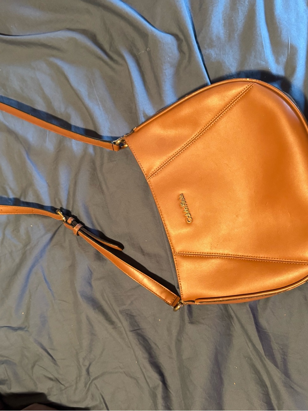 Calvin Klein Cognac Brown Leather Crossbody Bag